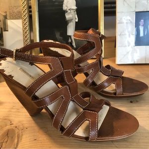 MaxStudio Strappy Sandals, sculptural wood heels